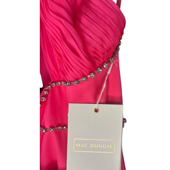 Mac Duggal RARE Hot Pink High-Low Gown Halter Neck Tiered Slit Skirt Size 2 - Picture 4 of 16